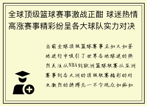 全球顶级篮球赛事激战正酣 球迷热情高涨赛事精彩纷呈各大球队实力对决一触即发